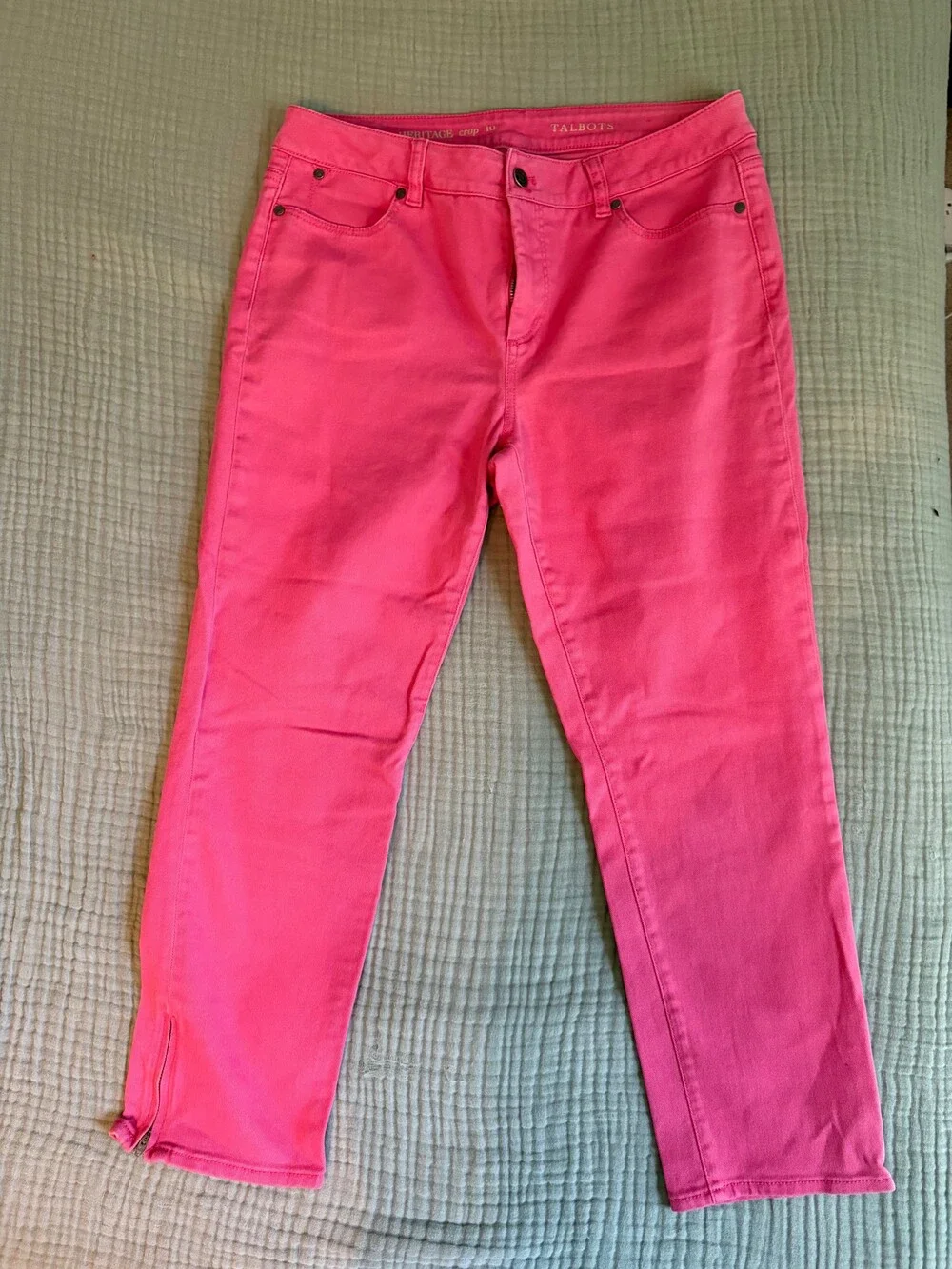 Talbots Heritage Crop Pants Women's 10 Pink Stretch Ankle Zip Straight Leg